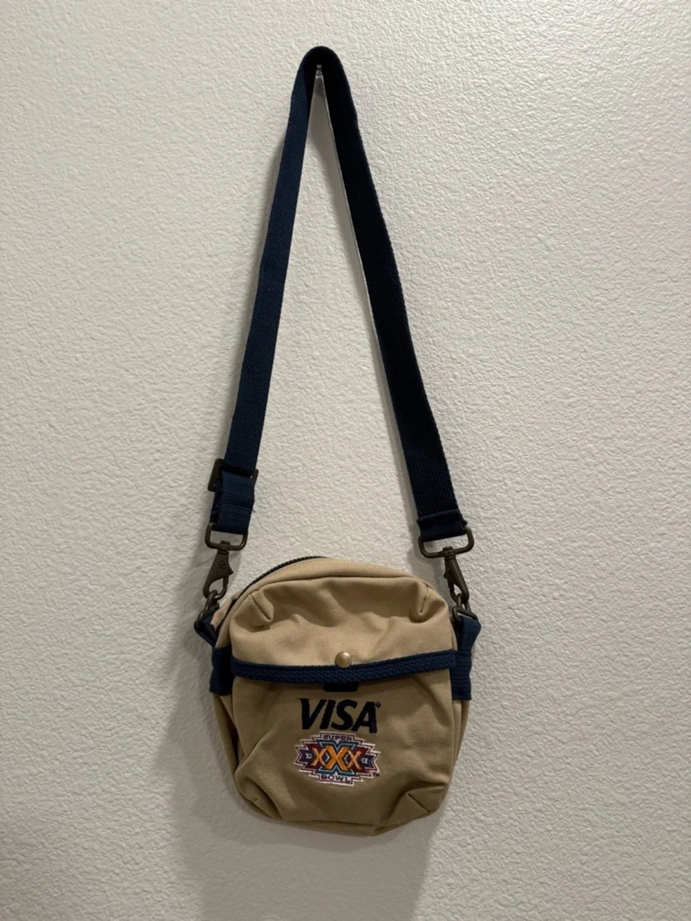 Visa Super Bowl XXX Small Crossbody Bag in Beige and Navy